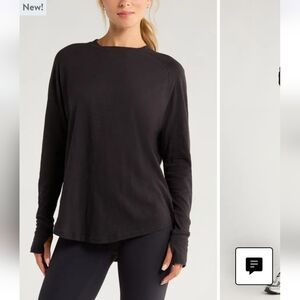 Z By Zella Relaxed Slub Washed long-sleeve thumb hole tee NWOT sz S Black *flaw